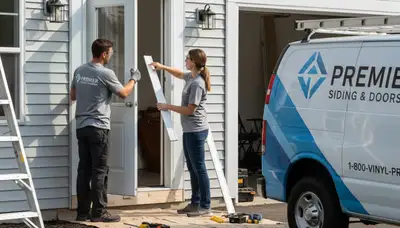 Technician repairing exterior door and vinyl siding at Tampa FL home by Next Level Exteriors