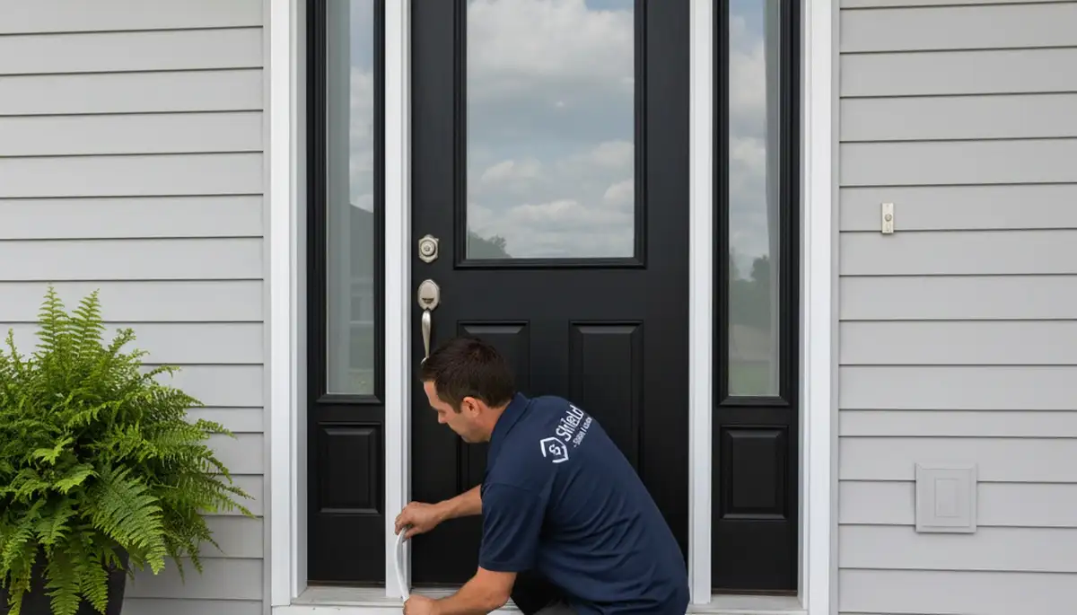Technician repairing exterior door with vinyl siding, Next Level Exteriors, Tampa FL