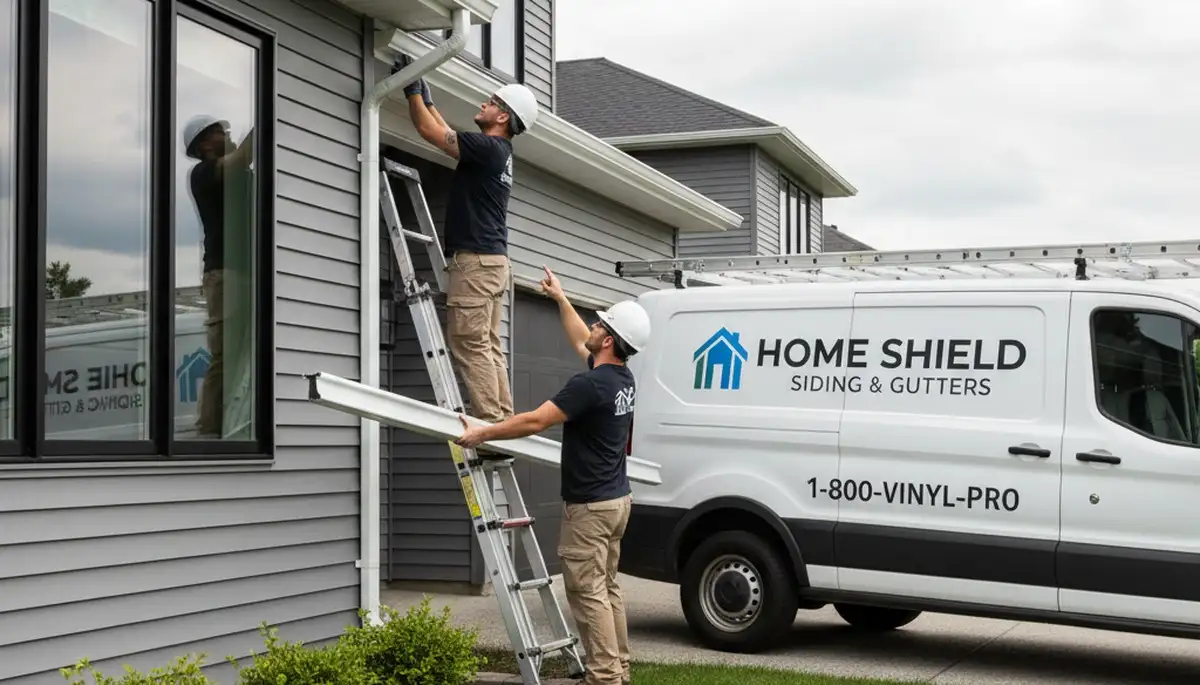 Technician repairing residential gutters and vinyl siding in Tampa, FL