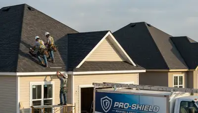 Roof installation crew working on durable vinyl siding home in Tampa, FL