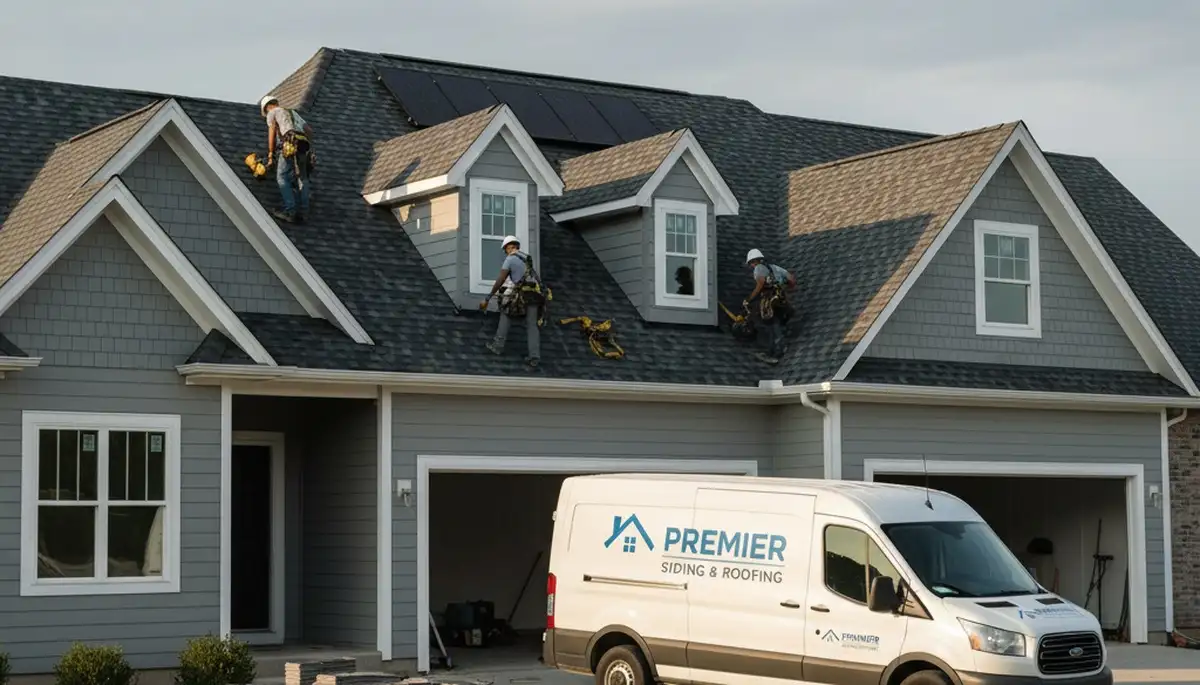 Professional roof installation team working on a Tampa FL home exterior with durable vinyl siding