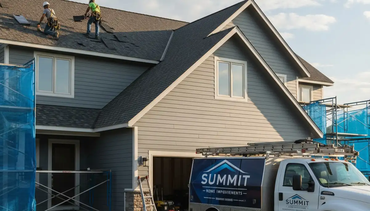 Vinyl siding contractors repairing roof storm damage in Tampa FL