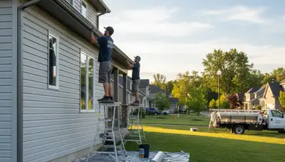 Seamless gutter installation on Tampa FL home exterior by Next Level Exteriors siding specialists