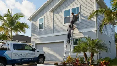 Vinyl siding installation on residential home exterior in Tampa FL by local siding contractors