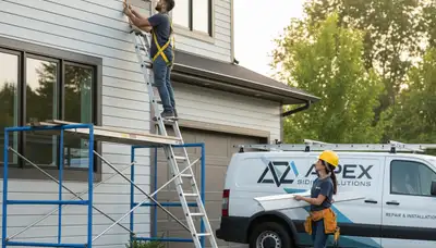 Technician repairing vinyl siding on Tampa FL home exterior damaged by storm and sun exposure