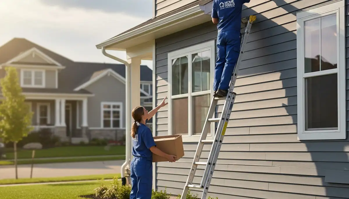Technician repairing vinyl siding on Tampa FL home exterior after storm damage