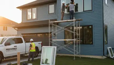Technician installing energy-efficient vinyl siding and windows on Tampa FL home exterior