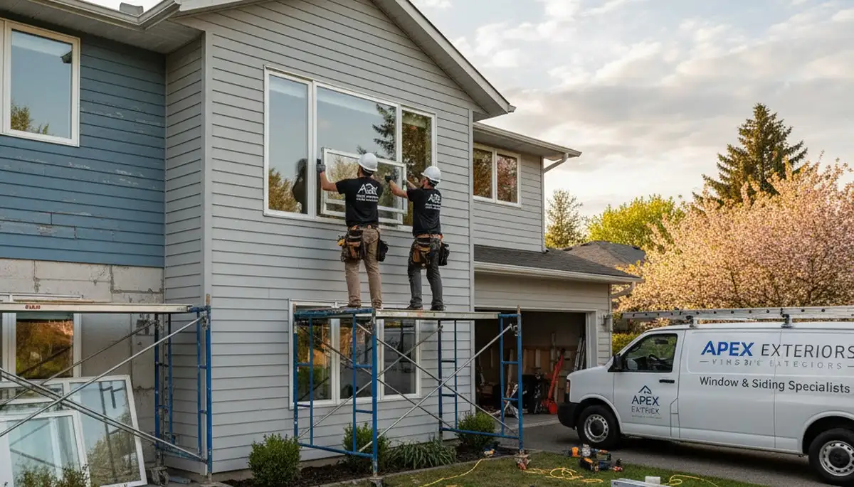 Technician installing energy-efficient vinyl siding and windows on Tampa FL home exterior